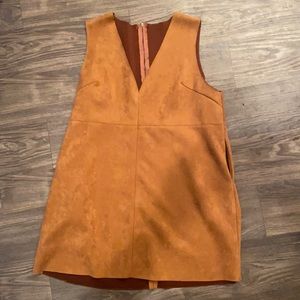 Faux Suede Vintage V Neck Sleeveless Overall Dress